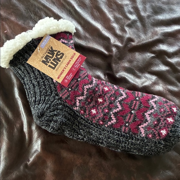 Muk Luks Women's Black and Pink Knit Socks - Picture 1 of 4